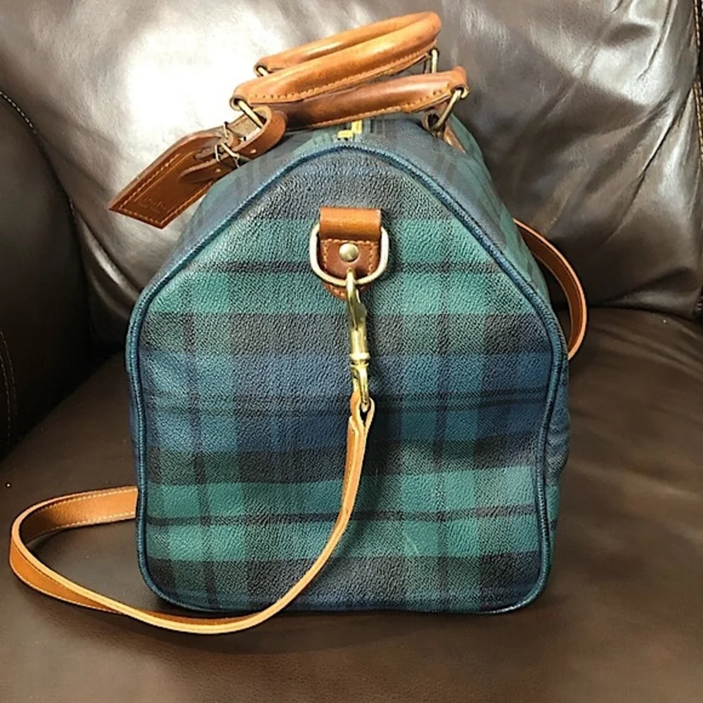 RALPH LAUREN Black Watch Plaid Boston Travel Duffle Shoulder Bag 40cm